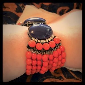 Bracelet Vintage-Style Orange, Blue & Rhinestone